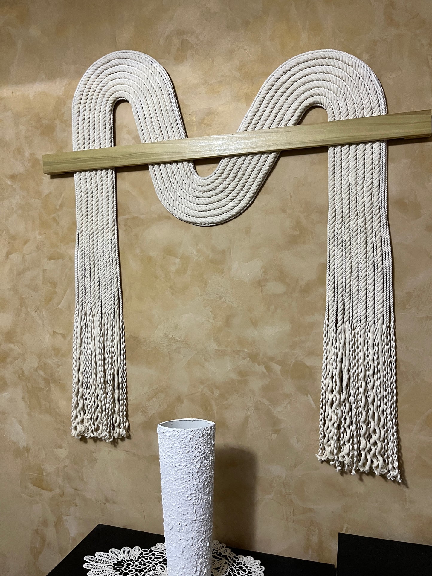 Rope wall decor, boheme accent, macrame, White Textured Canvas Painted Painting 3D Abstract Modern Art Minimalist Home Wall Decor