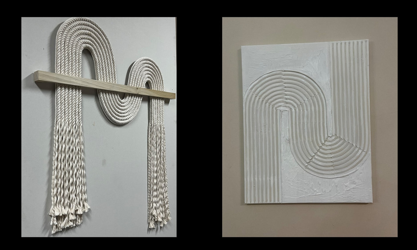 Rope wall decor, boheme accent, macrame, White Textured Canvas Painted Painting 3D Abstract Modern Art Minimalist Home Wall Decor